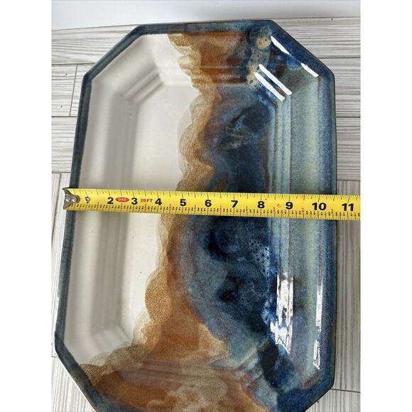 Studio Art Pottery Platter Serving Plate 16x10.5” Blue Brown White Waves “Marty” - Picture 6 of 9